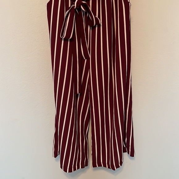 Ambiance romper jumpsuit strapless front tie red burgundy white striped small - Picture 3 of 9